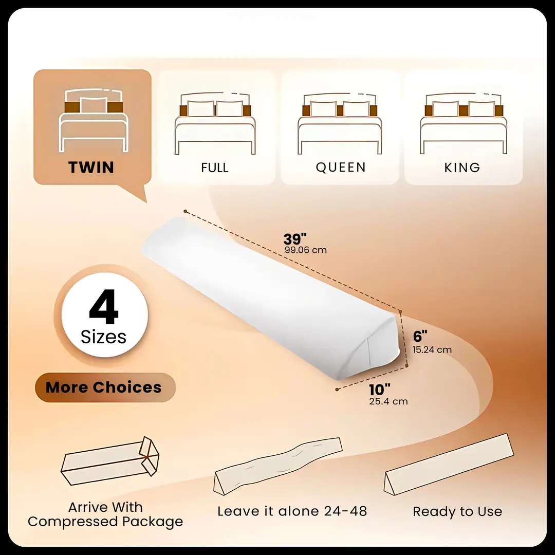 Mattress Gap Filler - Wedge Pillow with Storage Pockets for Headboard & Bed