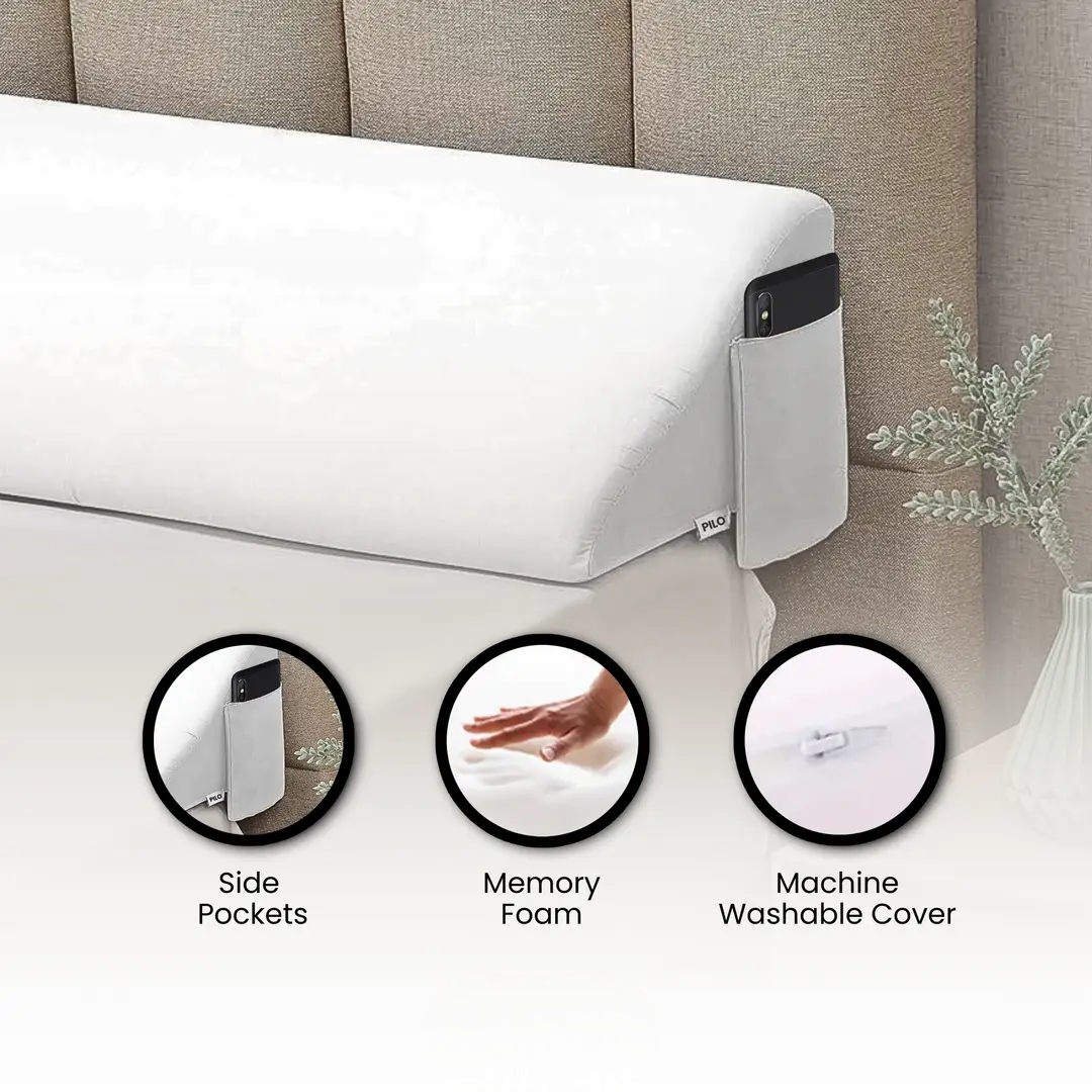 Mattress Gap Filler - Wedge Pillow with Storage Pockets for Headboard & Bed