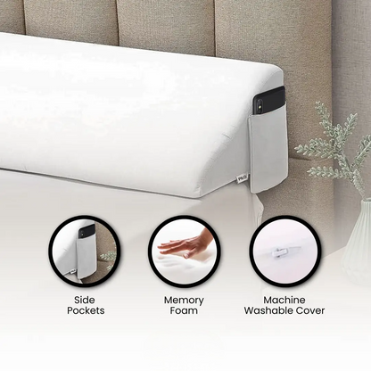 Mattress Gap Filler - Wedge Pillow with Storage Pockets for Headboard & Bed
